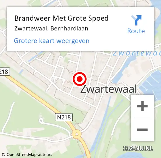 Locatie op kaart van de 112 melding: Brandweer Met Grote Spoed Naar Zwartewaal, Bernhardlaan op 17 februari 2022 23:40