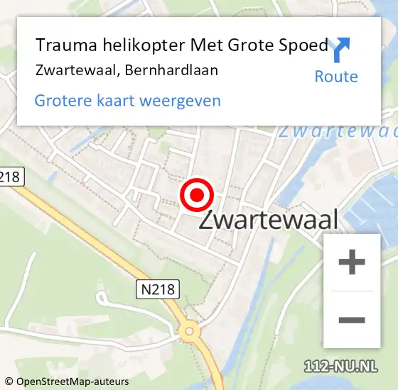 Locatie op kaart van de 112 melding: Trauma helikopter Met Grote Spoed Naar Zwartewaal, Bernhardlaan op 17 februari 2022 23:41