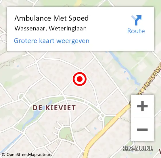 Locatie op kaart van de 112 melding: Ambulance Met Spoed Naar Wassenaar, Weteringlaan op 18 februari 2022 00:38