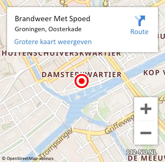 Locatie op kaart van de 112 melding: Brandweer Met Spoed Naar Groningen, Oosterkade op 18 februari 2022 00:59