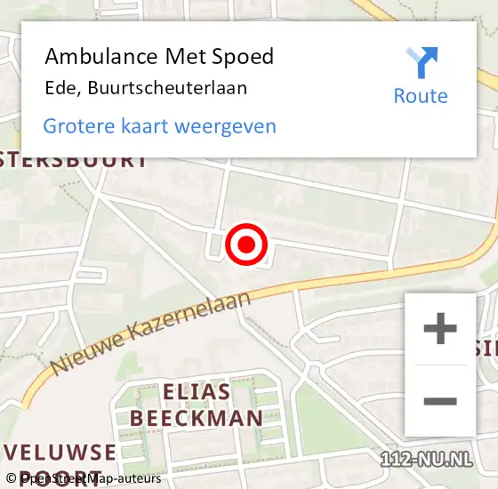 Locatie op kaart van de 112 melding: Ambulance Met Spoed Naar Ede, Buurtscheuterlaan op 18 februari 2022 01:08