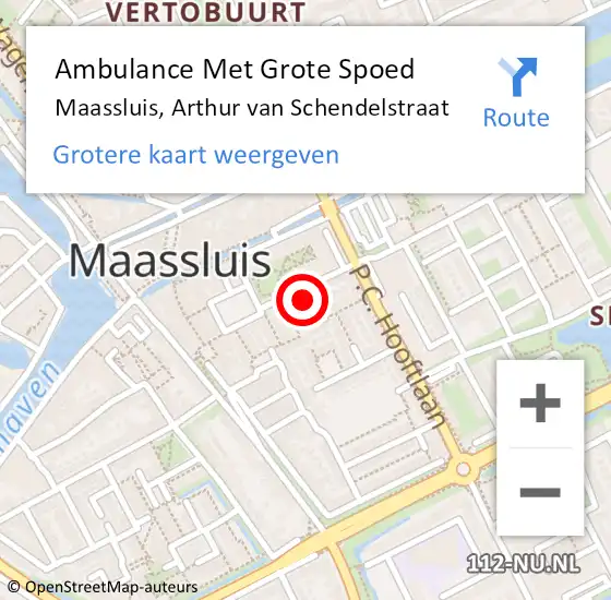 Locatie op kaart van de 112 melding: Ambulance Met Grote Spoed Naar Maassluis, Arthur van Schendelstraat op 18 februari 2022 01:32