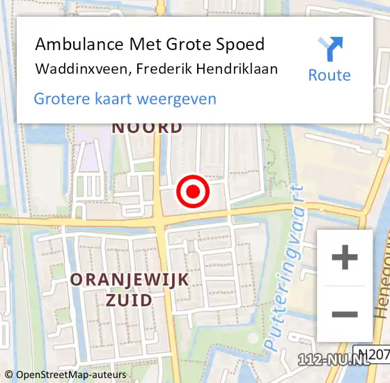 Locatie op kaart van de 112 melding: Ambulance Met Grote Spoed Naar Waddinxveen, Frederik Hendriklaan op 18 februari 2022 02:24