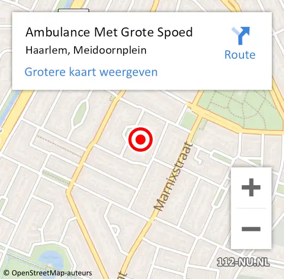 Locatie op kaart van de 112 melding: Ambulance Met Grote Spoed Naar Haarlem, Meidoornplein op 18 februari 2022 03:52