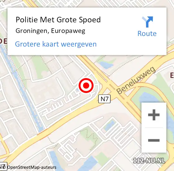 Locatie op kaart van de 112 melding: Politie Met Grote Spoed Naar Groningen, Europaweg op 18 februari 2022 03:52