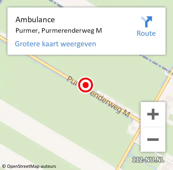 Locatie op kaart van de 112 melding: Ambulance Purmer, Purmerenderweg M op 18 februari 2022 06:49