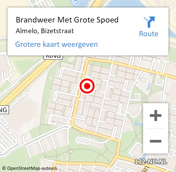 Locatie op kaart van de 112 melding: Brandweer Met Grote Spoed Naar Almelo, Bizetstraat op 18 februari 2022 06:57