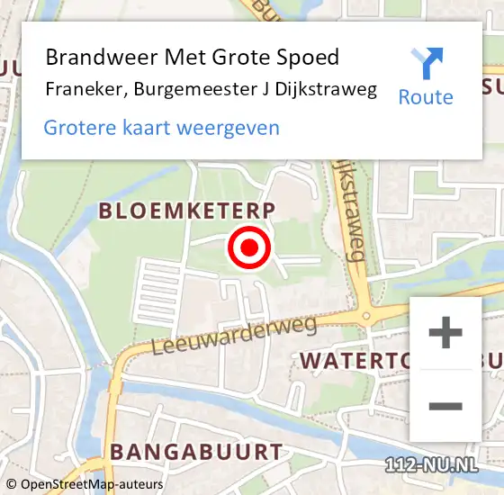 Locatie op kaart van de 112 melding: Brandweer Met Grote Spoed Naar Franeker, Burgemeester J Dijkstraweg op 18 februari 2022 07:56