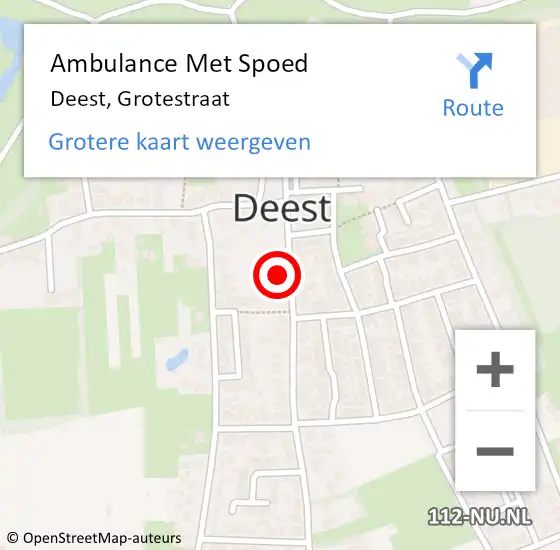 Locatie op kaart van de 112 melding: Ambulance Met Spoed Naar Deest, Grotestraat op 18 februari 2022 08:07