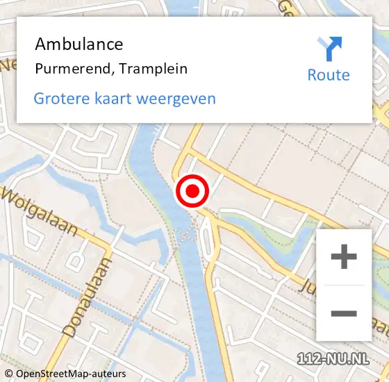 Locatie op kaart van de 112 melding: Ambulance Purmerend, Tramplein op 18 februari 2022 08:09
