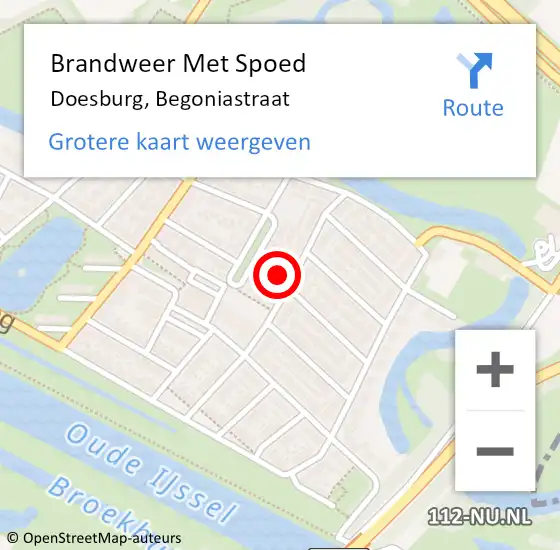 Locatie op kaart van de 112 melding: Brandweer Met Spoed Naar Doesburg, Begoniastraat op 18 februari 2022 08:37