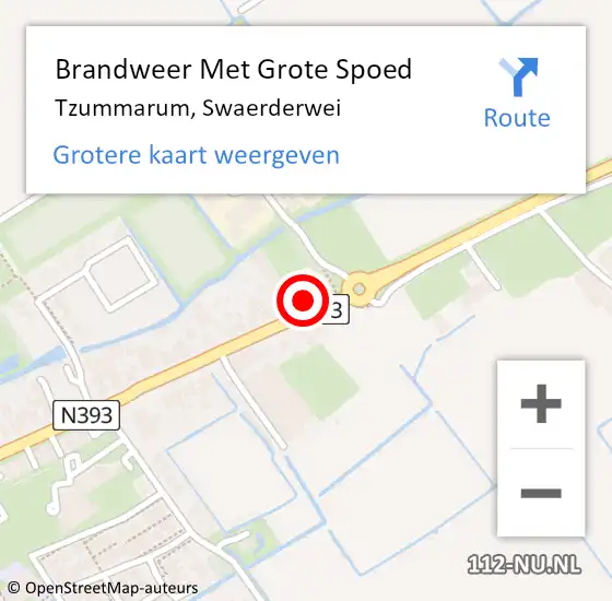 Locatie op kaart van de 112 melding: Brandweer Met Grote Spoed Naar Tzummarum, Swaerderwei op 18 februari 2022 08:40