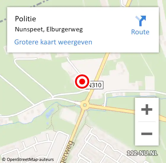 Locatie op kaart van de 112 melding: Politie Nunspeet, Elburgerweg op 18 februari 2022 08:42