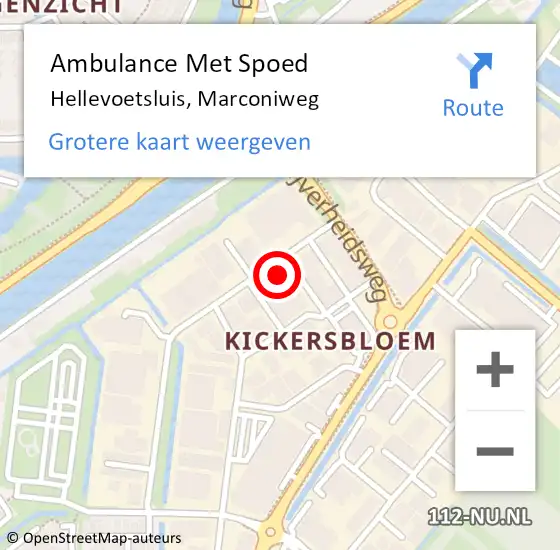 Locatie op kaart van de 112 melding: Ambulance Met Spoed Naar Hellevoetsluis, Marconiweg op 18 februari 2022 08:57