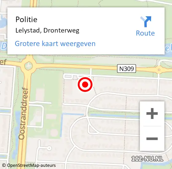 Locatie op kaart van de 112 melding: Politie Lelystad, Dronterweg op 18 februari 2022 09:00