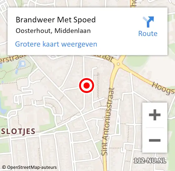 Locatie op kaart van de 112 melding: Brandweer Met Spoed Naar Oosterhout, Middenlaan op 18 februari 2022 09:27