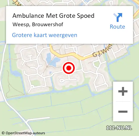 Locatie op kaart van de 112 melding: Ambulance Met Grote Spoed Naar Weesp, Brouwershof op 18 februari 2022 09:38