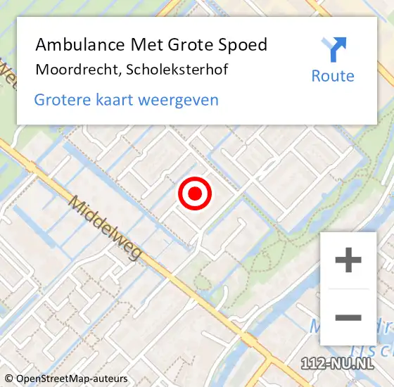 Locatie op kaart van de 112 melding: Ambulance Met Grote Spoed Naar Moordrecht, Scholeksterhof op 18 februari 2022 09:42