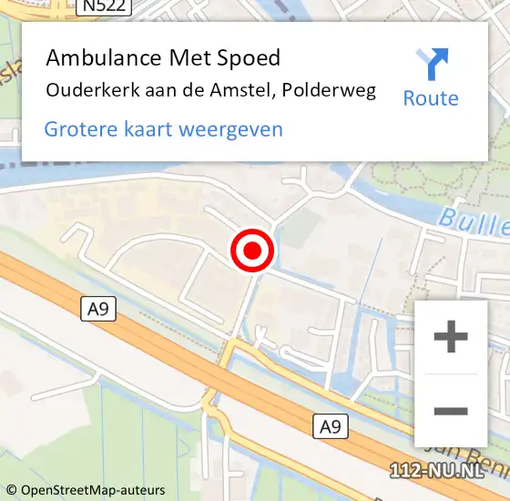 Locatie op kaart van de 112 melding: Ambulance Met Spoed Naar Ouderkerk aan de Amstel, Polderweg op 18 februari 2022 09:42