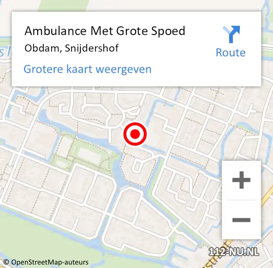 Locatie op kaart van de 112 melding: Ambulance Met Grote Spoed Naar Obdam, Snijdershof op 18 februari 2022 09:44