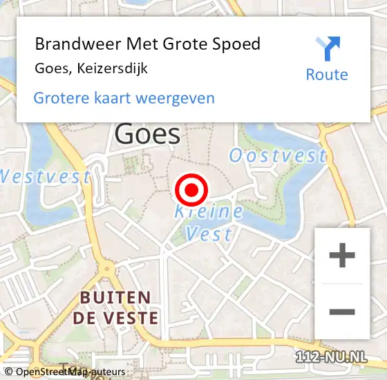 Locatie op kaart van de 112 melding: Brandweer Met Grote Spoed Naar Goes, Keizersdijk op 18 februari 2022 09:46