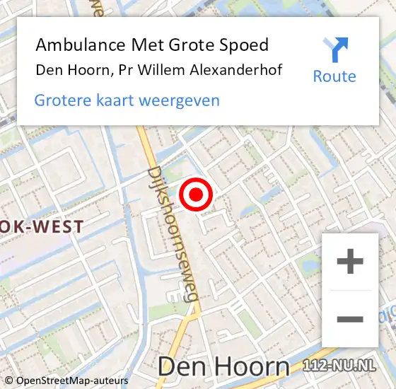 Locatie op kaart van de 112 melding: Ambulance Met Grote Spoed Naar Den Hoorn, Pr Willem Alexanderhof op 18 februari 2022 09:48