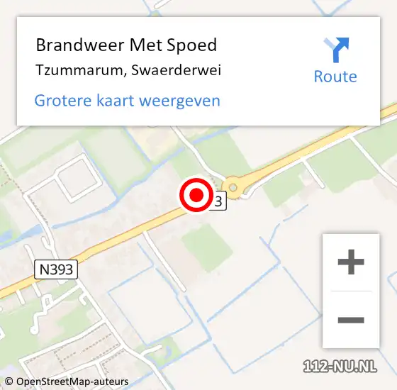 Locatie op kaart van de 112 melding: Brandweer Met Spoed Naar Tzummarum, Swaerderwei op 18 februari 2022 10:06