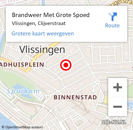 Locatie op kaart van de 112 melding: Brandweer Met Grote Spoed Naar Vlissingen, Clijverstraat op 18 februari 2022 10:22