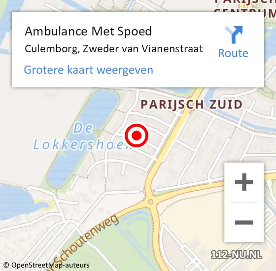 Locatie op kaart van de 112 melding: Ambulance Met Spoed Naar Culemborg, Zweder van Vianenstraat op 18 februari 2022 10:23