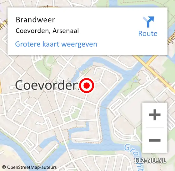 Locatie op kaart van de 112 melding: Brandweer Coevorden, Arsenaal op 18 februari 2022 10:26