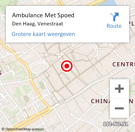 Locatie op kaart van de 112 melding: Ambulance Met Spoed Naar Den Haag, Venestraat op 18 februari 2022 10:39