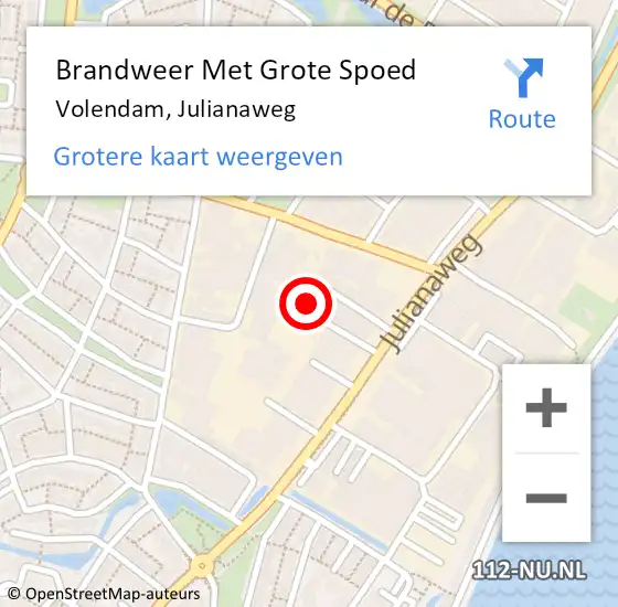 Locatie op kaart van de 112 melding: Brandweer Met Grote Spoed Naar Volendam, Julianaweg op 18 februari 2022 11:02