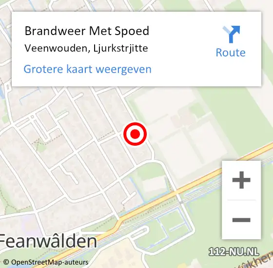 Locatie op kaart van de 112 melding: Brandweer Met Spoed Naar Veenwouden, Ljurkstrjitte op 18 februari 2022 11:18