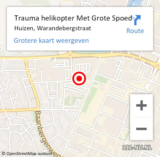 Locatie op kaart van de 112 melding: Trauma helikopter Met Grote Spoed Naar Huizen, Warandebergstraat op 18 februari 2022 11:20