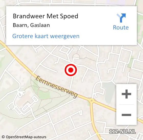 Locatie op kaart van de 112 melding: Brandweer Met Spoed Naar Baarn, Gaslaan op 18 februari 2022 11:20