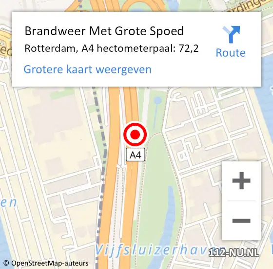 Locatie op kaart van de 112 melding: Brandweer Met Grote Spoed Naar Rotterdam, A4 hectometerpaal: 72,2 op 18 februari 2022 11:32