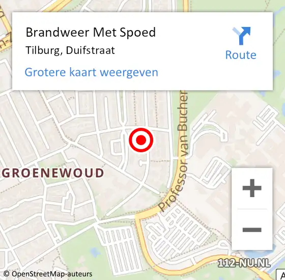 Locatie op kaart van de 112 melding: Brandweer Met Spoed Naar Tilburg, Duifstraat op 18 februari 2022 11:38