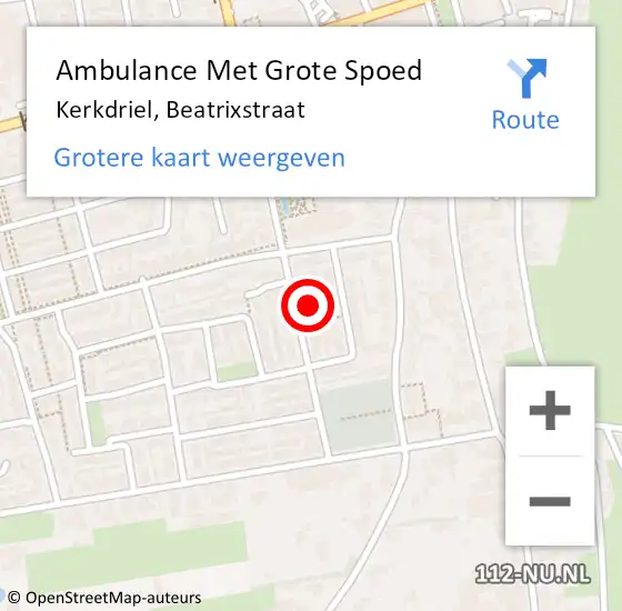 Locatie op kaart van de 112 melding: Ambulance Met Grote Spoed Naar Kerkdriel, Beatrixstraat op 18 februari 2022 11:41