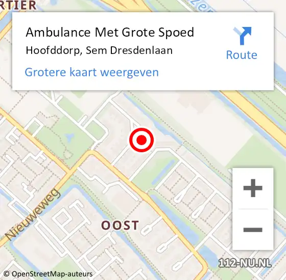 Locatie op kaart van de 112 melding: Ambulance Met Grote Spoed Naar Hoofddorp, Sem Dresdenlaan op 18 februari 2022 11:43