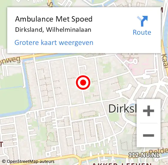 Locatie op kaart van de 112 melding: Ambulance Met Spoed Naar Dirksland, Wilhelminalaan op 18 februari 2022 11:49