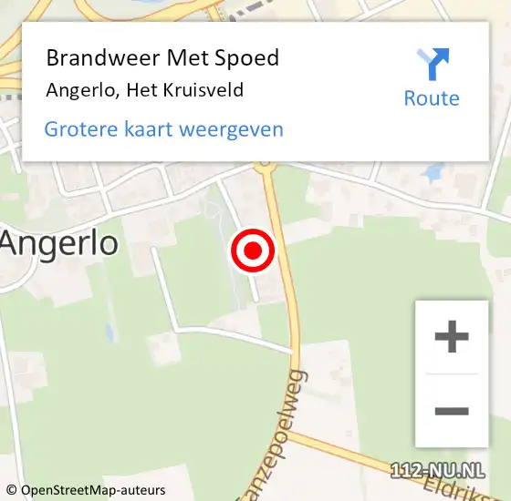 Locatie op kaart van de 112 melding: Brandweer Met Spoed Naar Angerlo, Het Kruisveld op 18 februari 2022 11:51