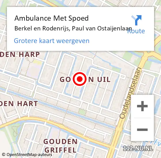 Locatie op kaart van de 112 melding: Ambulance Met Spoed Naar Berkel en Rodenrijs, Paul van Ostaijenlaan op 18 februari 2022 11:53