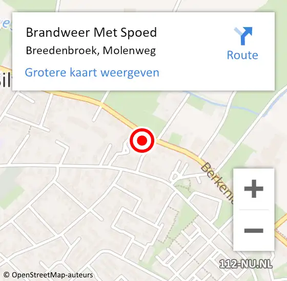 Locatie op kaart van de 112 melding: Brandweer Met Spoed Naar Breedenbroek, Molenweg op 18 februari 2022 12:10