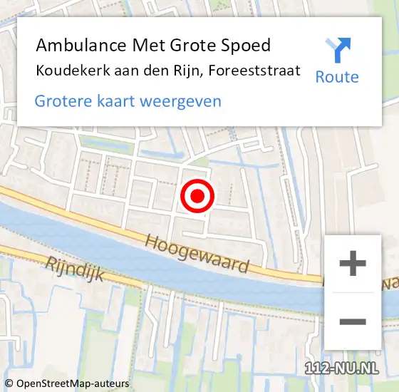 Locatie op kaart van de 112 melding: Ambulance Met Grote Spoed Naar Koudekerk aan den Rijn, Foreeststraat op 18 februari 2022 12:12