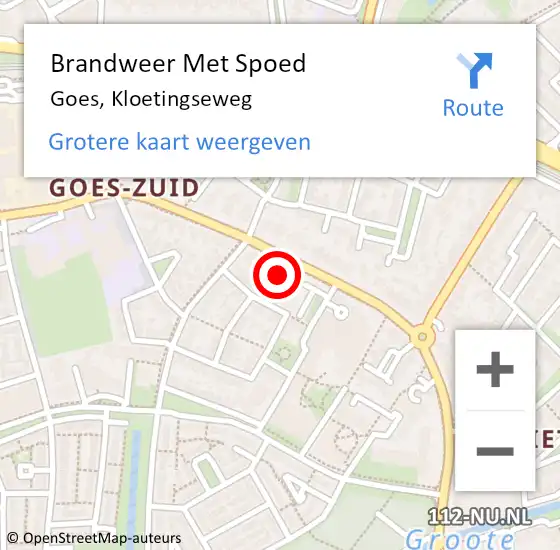 Locatie op kaart van de 112 melding: Brandweer Met Spoed Naar Goes, Kloetingseweg op 18 februari 2022 12:16