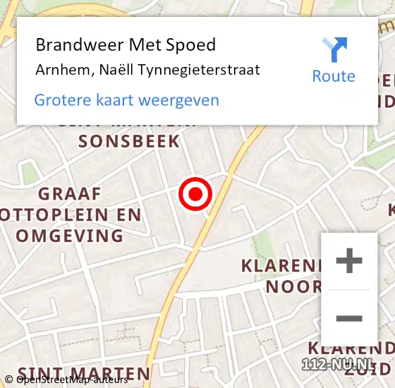 Locatie op kaart van de 112 melding: Brandweer Met Spoed Naar Arnhem, Naëll Tynnegieterstraat op 18 februari 2022 12:34