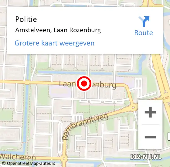 Locatie op kaart van de 112 melding: Politie Amstelveen, Laan Rozenburg op 8 juli 2014 16:39