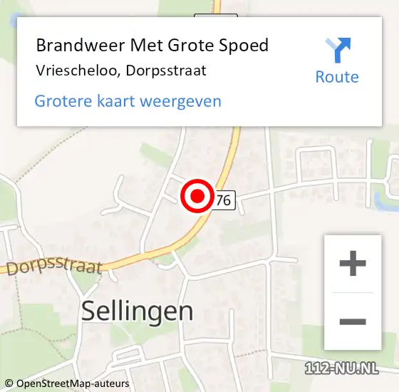 Locatie op kaart van de 112 melding: Brandweer Met Grote Spoed Naar Vriescheloo, Dorpsstraat op 18 februari 2022 12:35