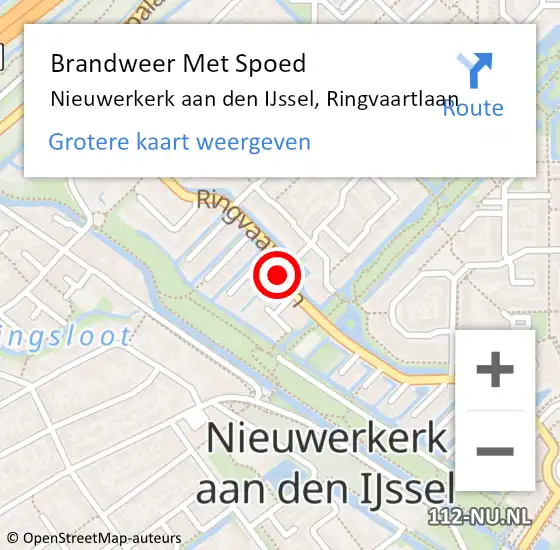 Locatie op kaart van de 112 melding: Brandweer Met Spoed Naar Nieuwerkerk aan den IJssel, Ringvaartlaan op 18 februari 2022 12:54