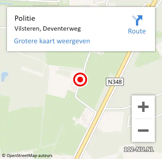 Locatie op kaart van de 112 melding: Politie Vilsteren, Deventerweg op 18 februari 2022 12:55